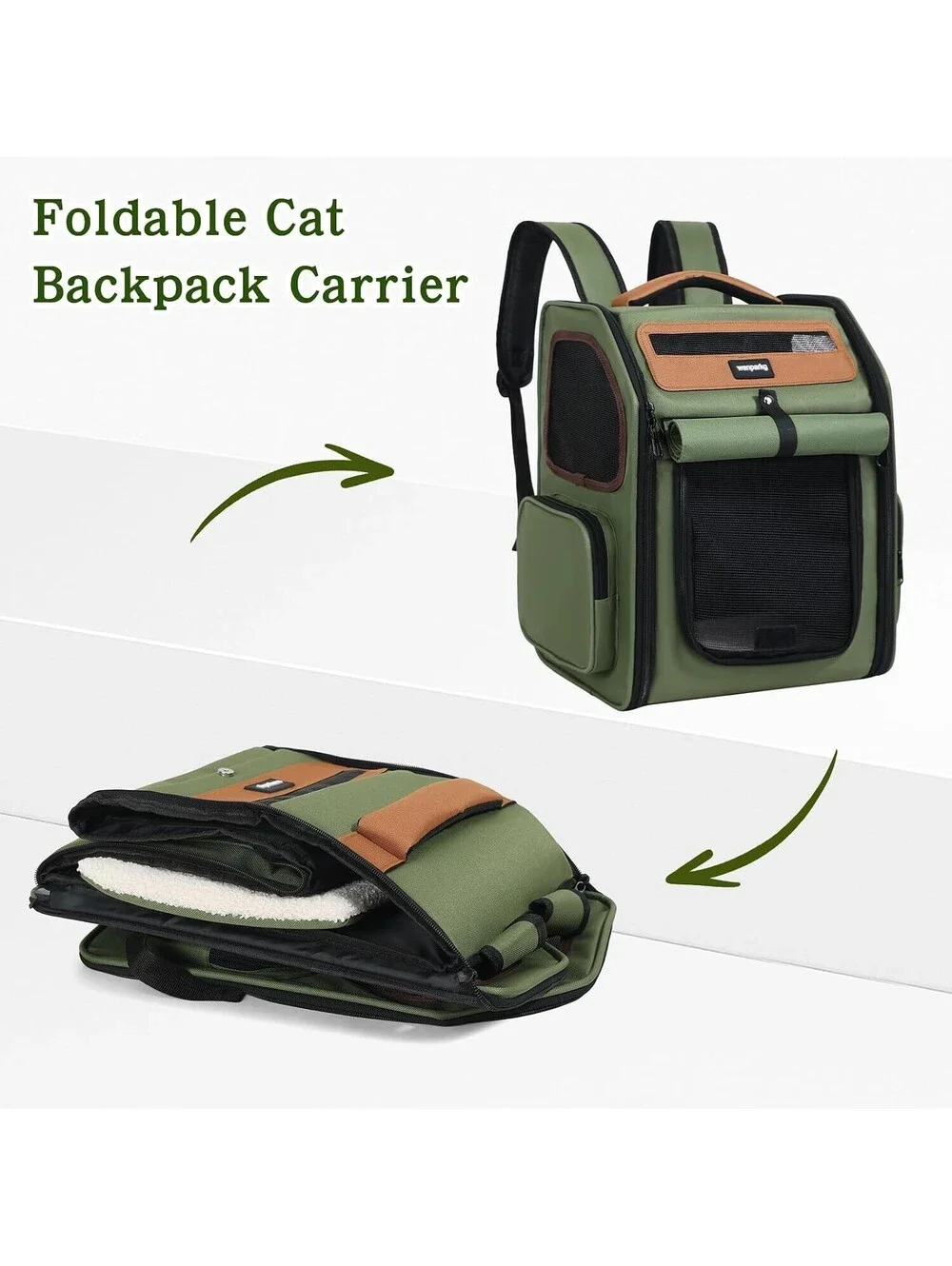 Cat Backpack Carrier Breathable Mesh Travel Bag Small Dog Pet Green 16.5
